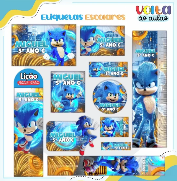 Festa Pronta Etiqueta Escolar Sonic