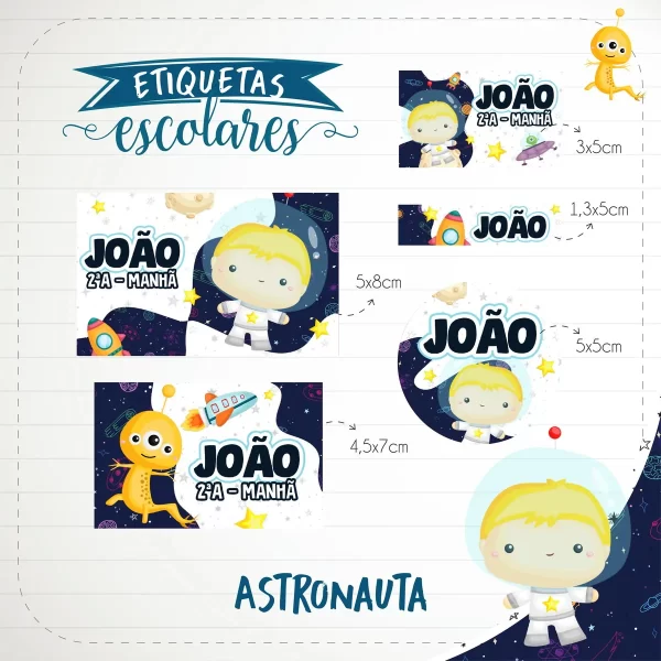 Moldes Digital Etiqueta Escolar Astronauta