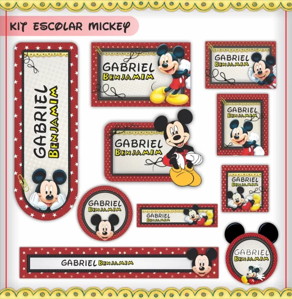 Moldes Digital Etiqueta Escolar Mickey