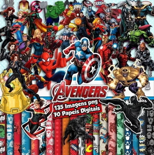 Papel Digital Scrapbook Avengers Jpg e Png