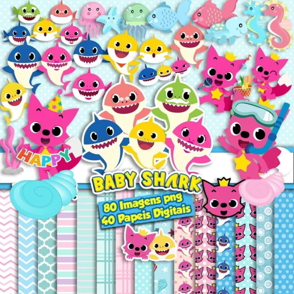 Papel Digital Scrapbook Baby Shark