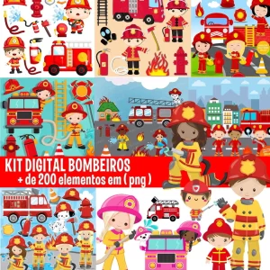 Papel Digital Scrapbook Bombeiros Jpg e Png