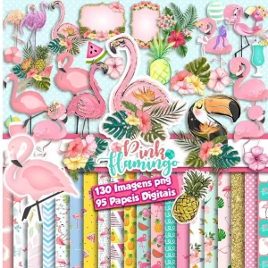 Papel Digital Scrapbook Flamingo Jpg e Png