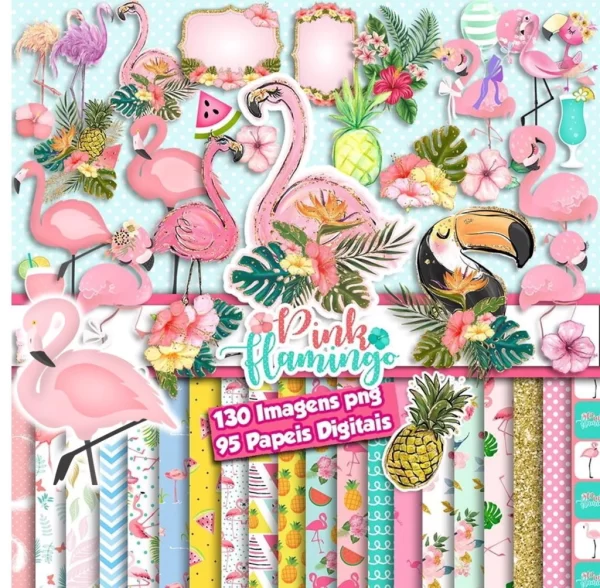 Papel Digital Scrapbook Flamingo Jpg e Png