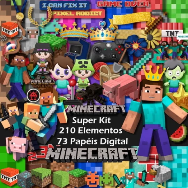 Papel Digital Scrapbook Minecraft Jpg e Png