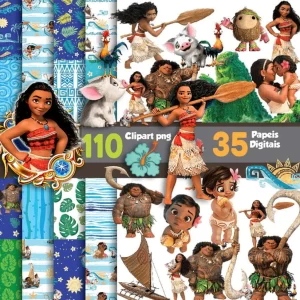 Papel Digital Scrapbook Moana Jpg e Png