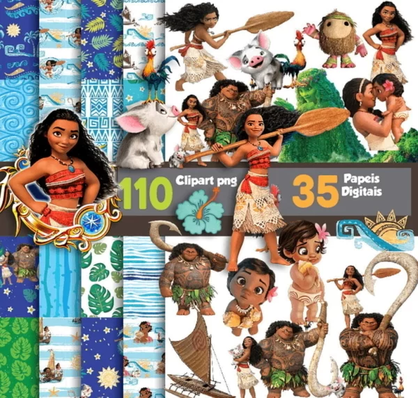 Papel Digital Scrapbook Moana Jpg e Png