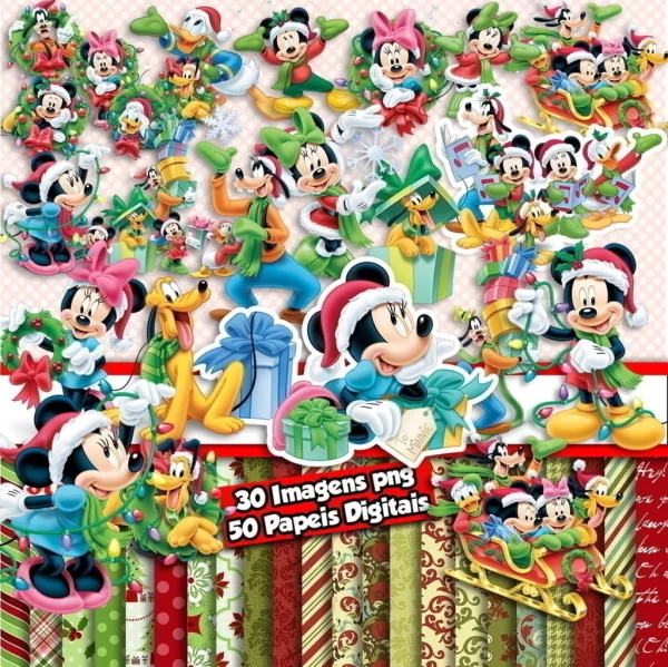 Papel Digital Scrapbook Natal Mickey