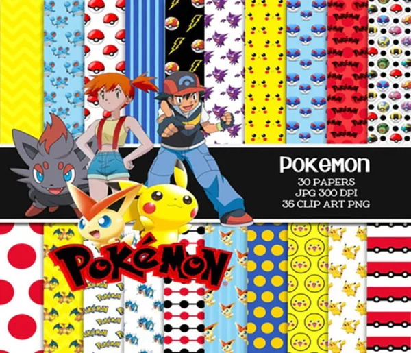 Papel Digital Scrapbook Pokemon Jpg e Png