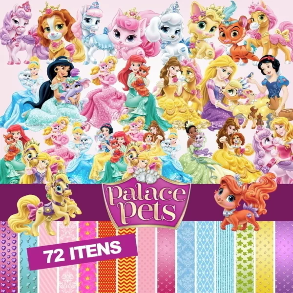 Papel Digital Scrapbook Princesas Pets