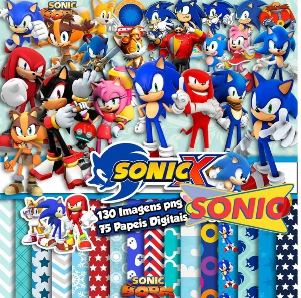 Papel Digital Scrapbook Sonic Jpg e Png