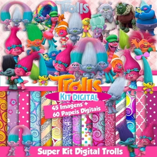 Papel Digital Scrapbook Troll Jpg e Png