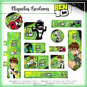 Etiqueta Escolar Ben 10 Studio, Png e Pdf