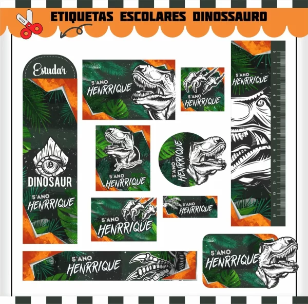 Tema Digital Etiqueta Escolar Dinossauros