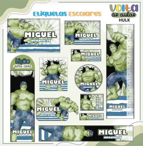 Volta as Aulas Etiqueta Escolar Hulk