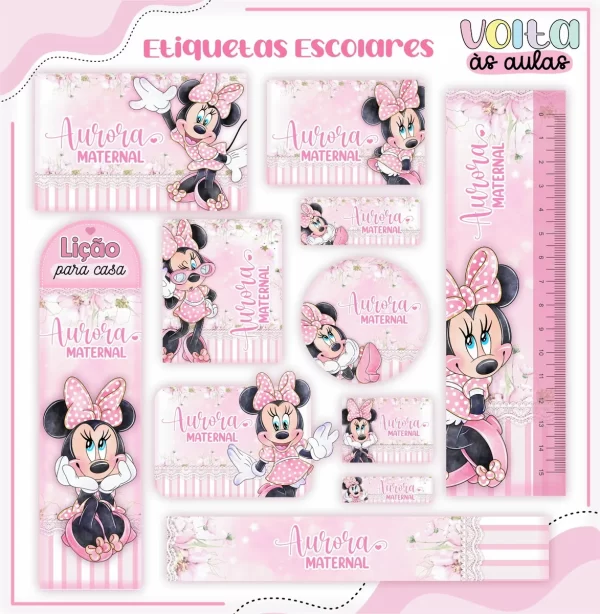 Volta as Aulas Etiqueta Escolar Minnie