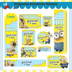 Etiqueta Escolar Minions Studio, Png e Pdf