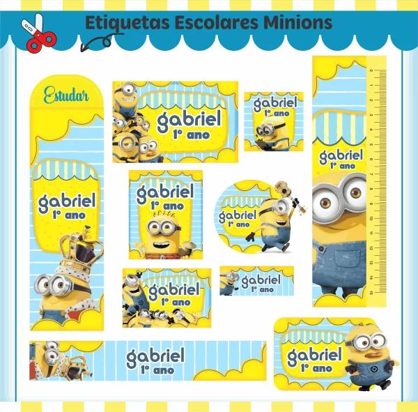 Etiqueta Escolar Minions Studio, Png e Pdf