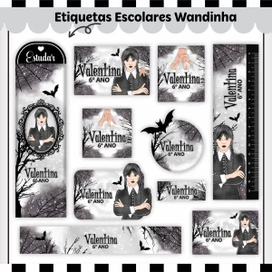 Etiqueta Escolar Wandinha Studio, Cdr, Png e Pdf