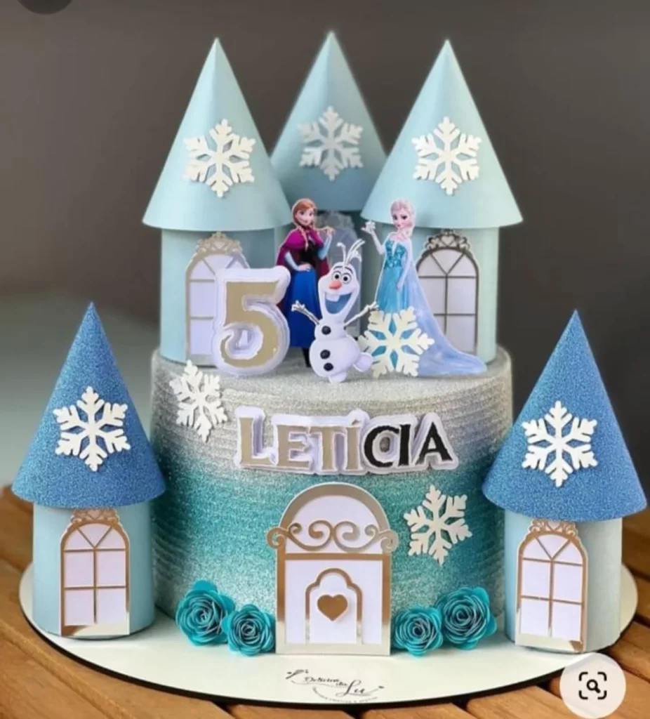 Arquivo digital Castelo 3D Frozen para topo de bolo e decoração de festa de aniversário infantil temática.