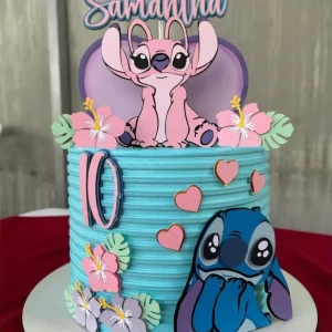 Topo de Bolo Tema Stitch e Angel Studio