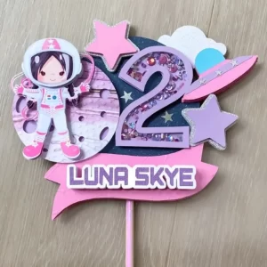 Topo de Bolo Astronauta Rosa Silhouette Studio