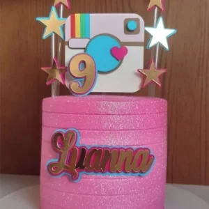 Topo de Bolo Instagram Rosa Studio