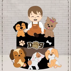 Topo de Bolo Menino e Cachorrinhos Studio