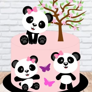 Topo de Bolo Panda Rosa Silhouette Studio