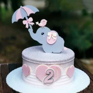 Topo de Bolo do Elefantinho Rosa Studio