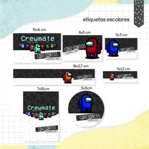 Etiqueta Escolar Among Us Studio Png e Pdf