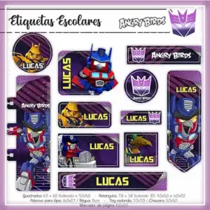 Etiqueta Escolar Angry Birds Studio Png e Pdf