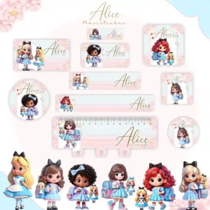 Etiqueta Escolar Digital Alice Png e Pdf