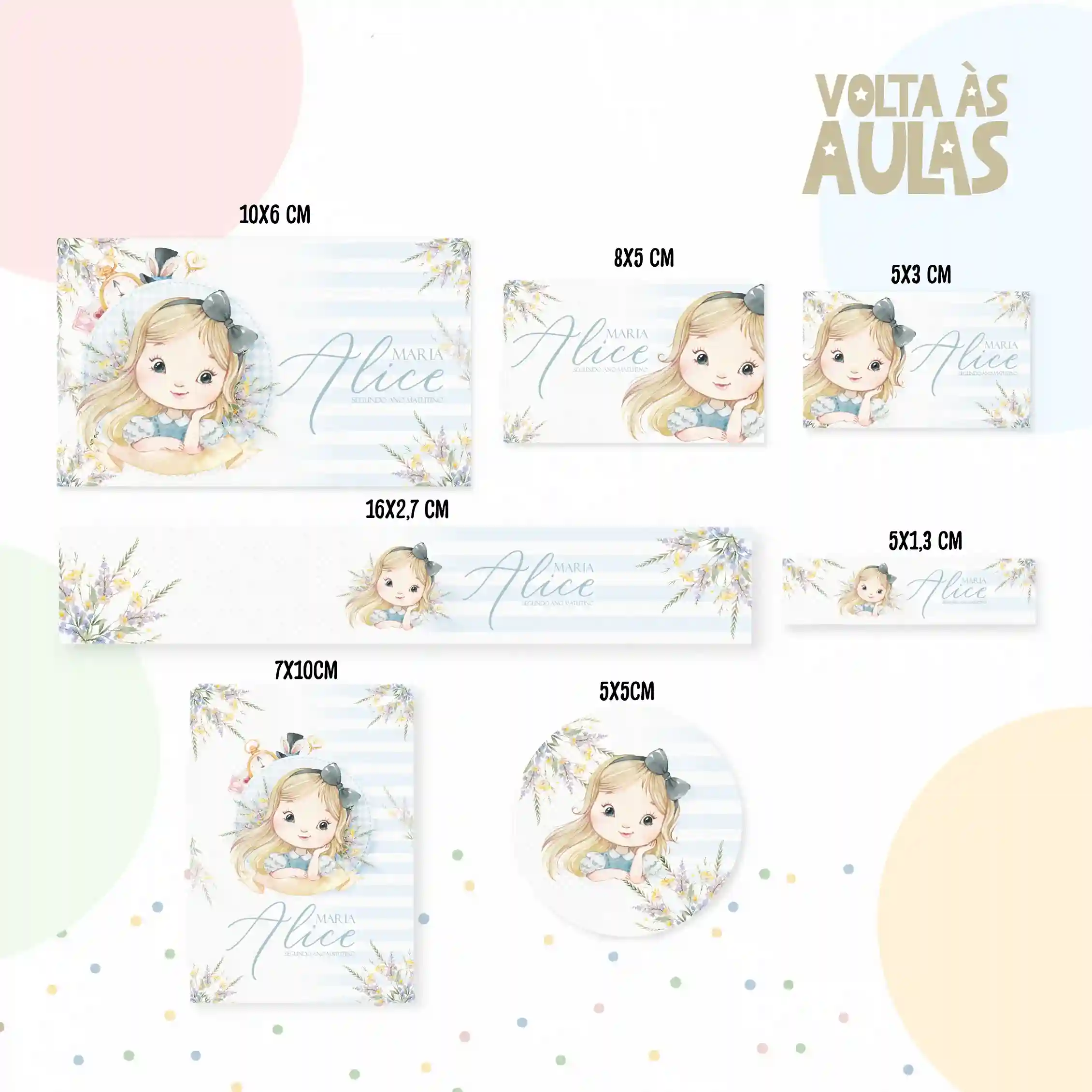 Kit Etiqueta Escolar Alice Studio, Png e Dxf