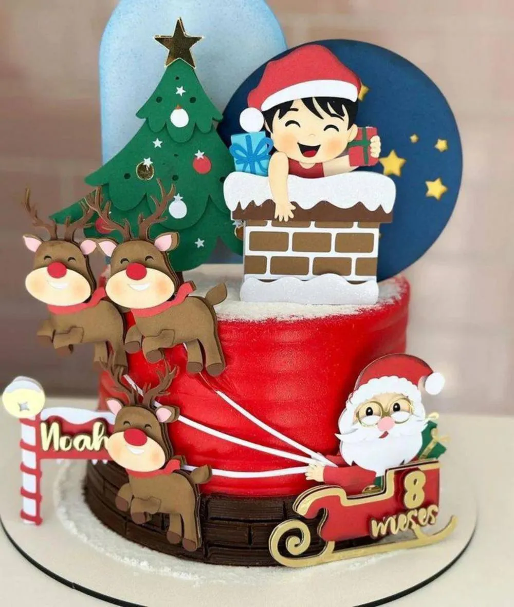 Topo de Bolo Natal Papai Noel Treno Studio